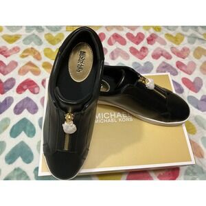 Michael Kors Black Leather Zipper Slip On Sneakers Women Size
